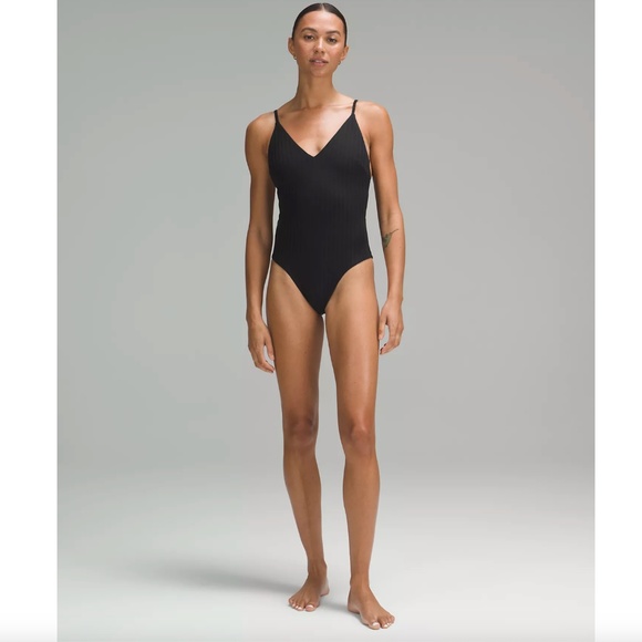 Lululemon V-Neck Ribbed One-Piece Swimsuit Black Small - Picture 2 of 10